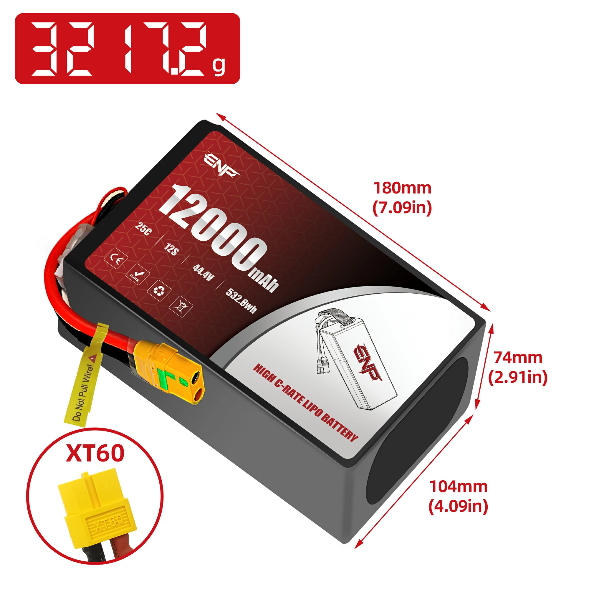 12000mah 12S High C-rate Lipo Battery (dimension figure)