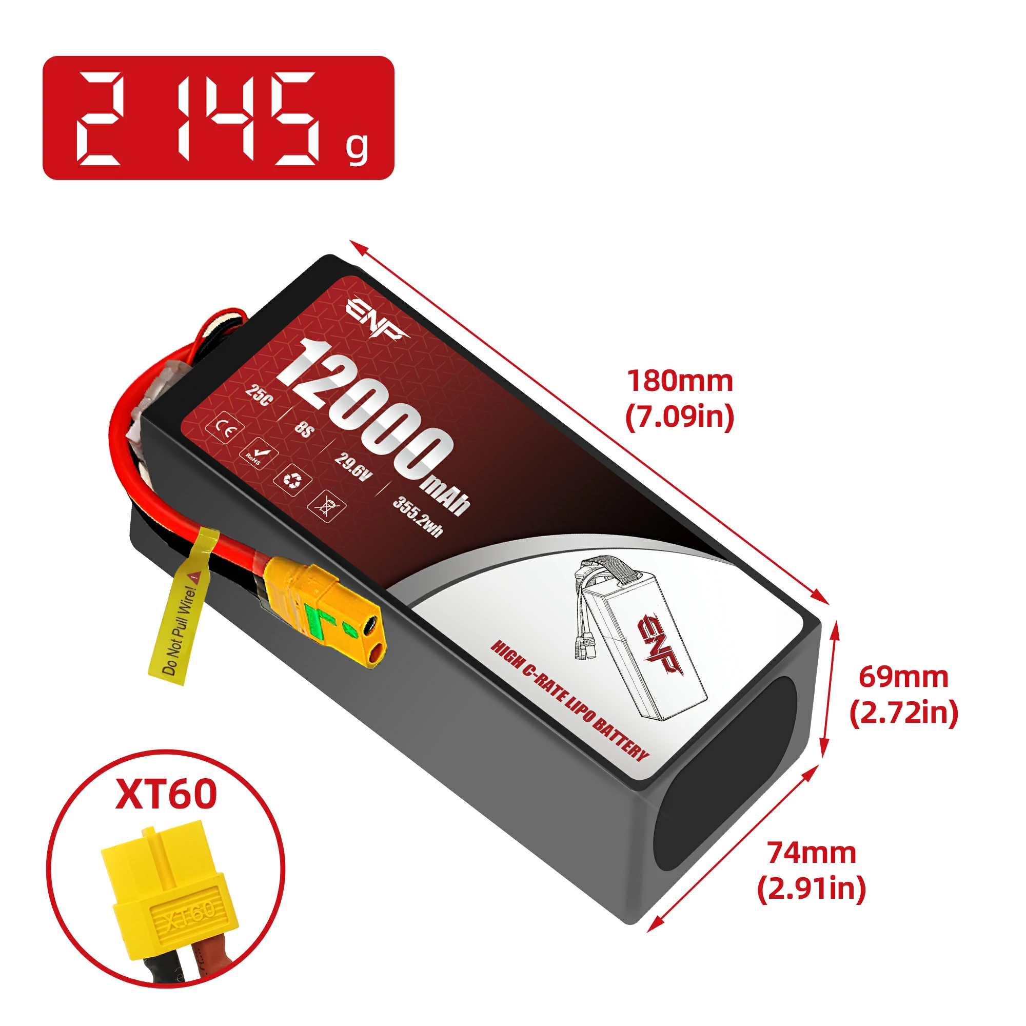 12000mah 8S High C-rate Lipo Battery (dimension figure)