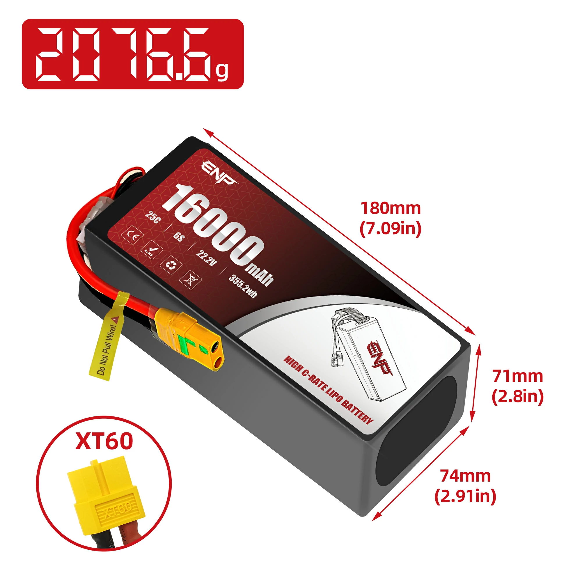 16000mah 6S High C-rate Lipo Battery (dimension figure)