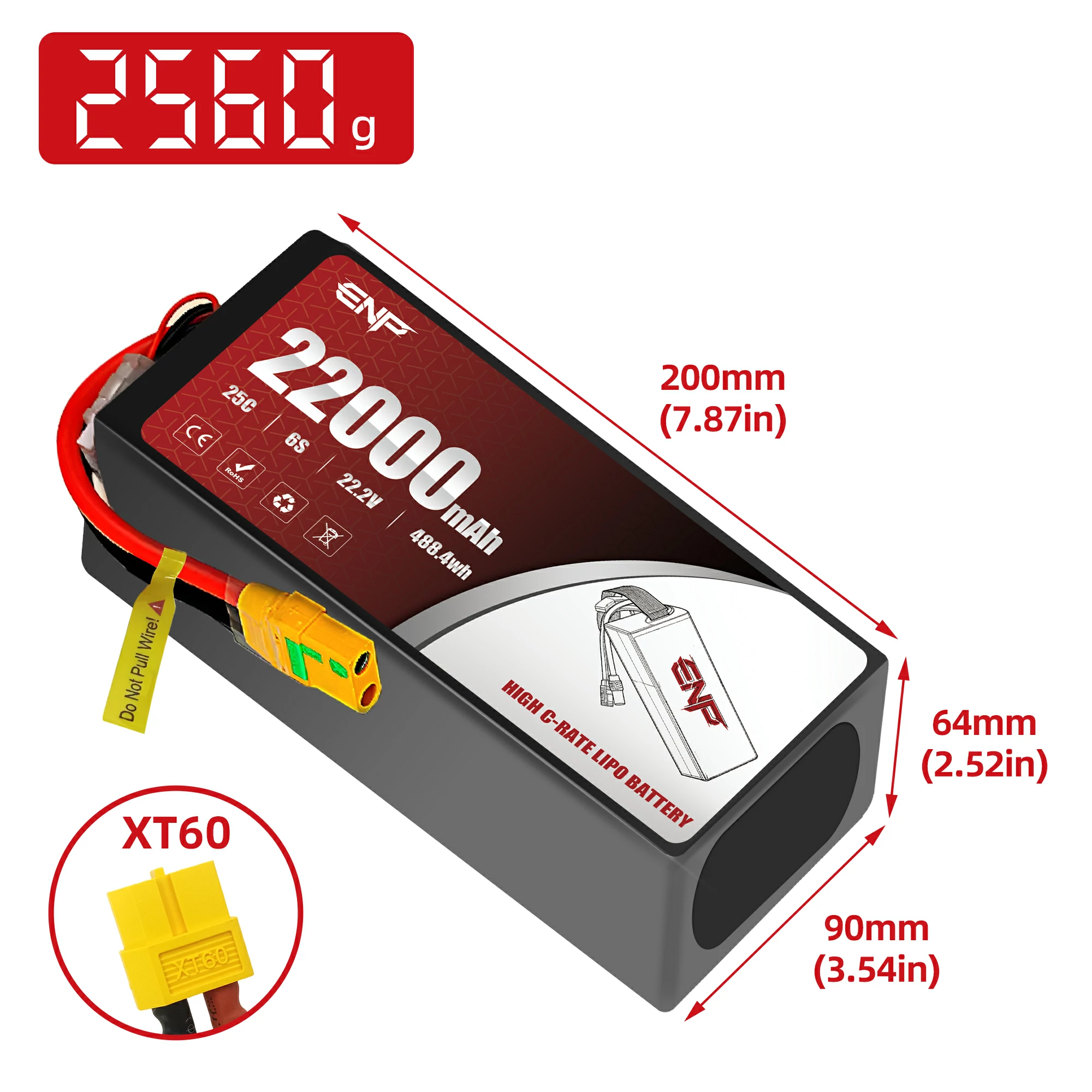 22000mah 6S High C-rate Lipo Battery (dimension figure)