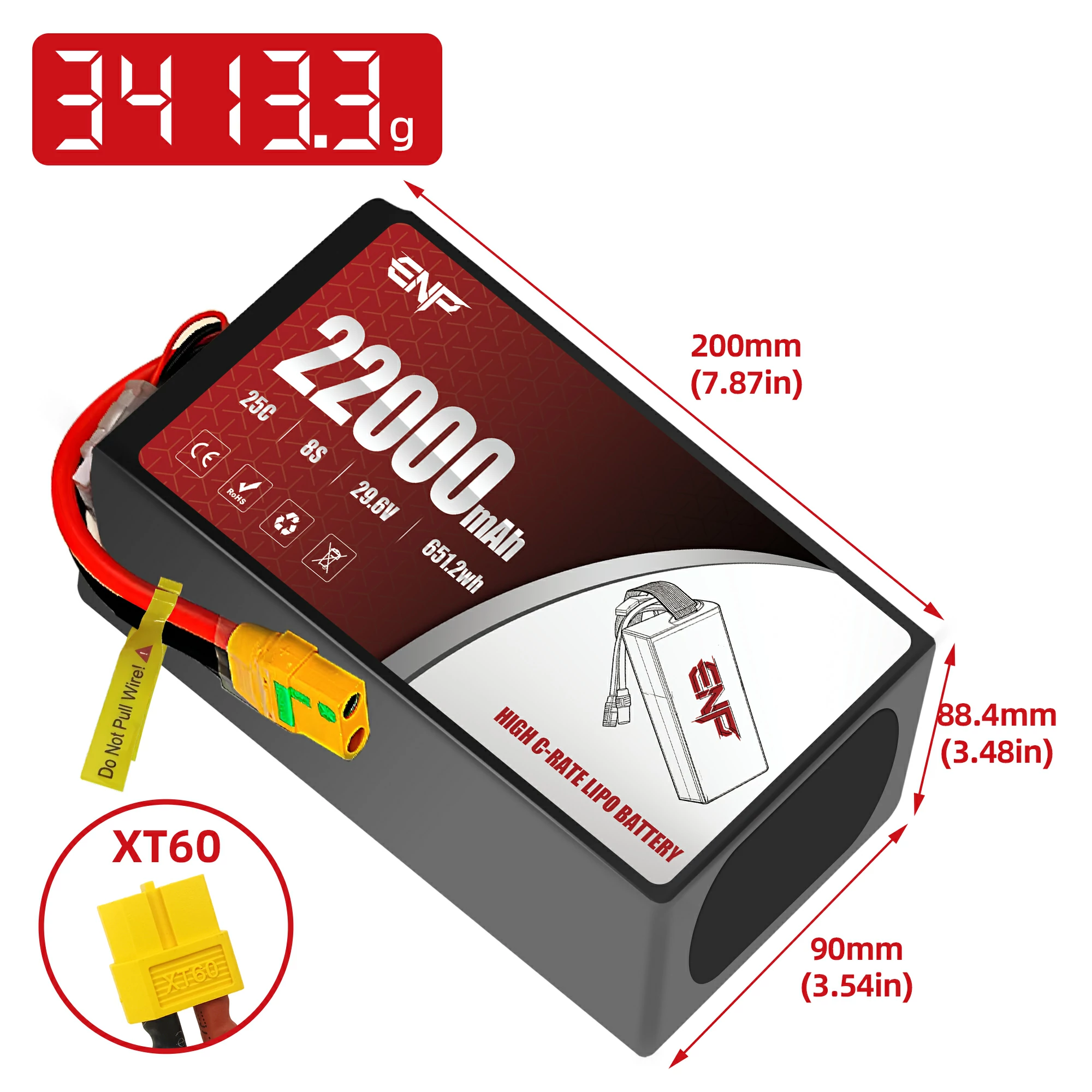 22000mah 8S High C-rate Lipo Battery (dimension figure)