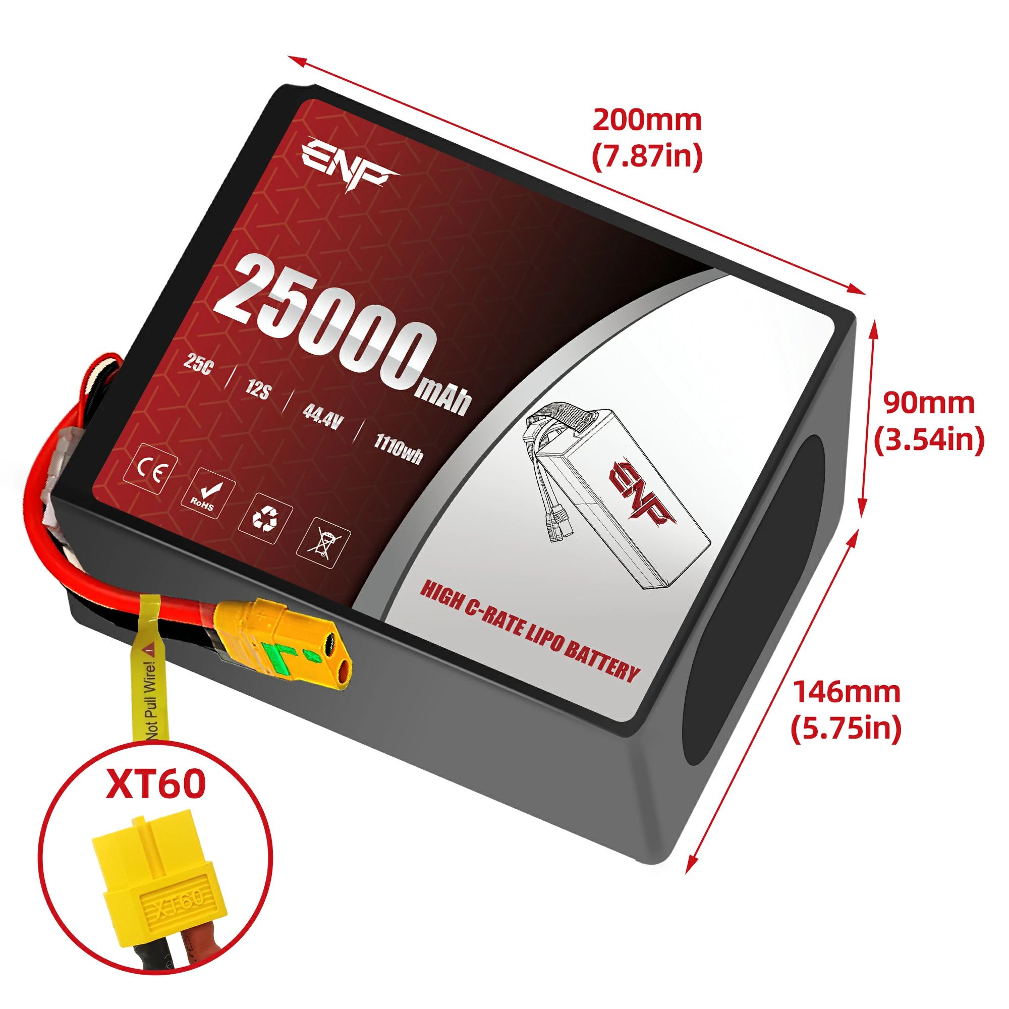 25000mah 12S High C-rate Lipo Battery (dimension figure)