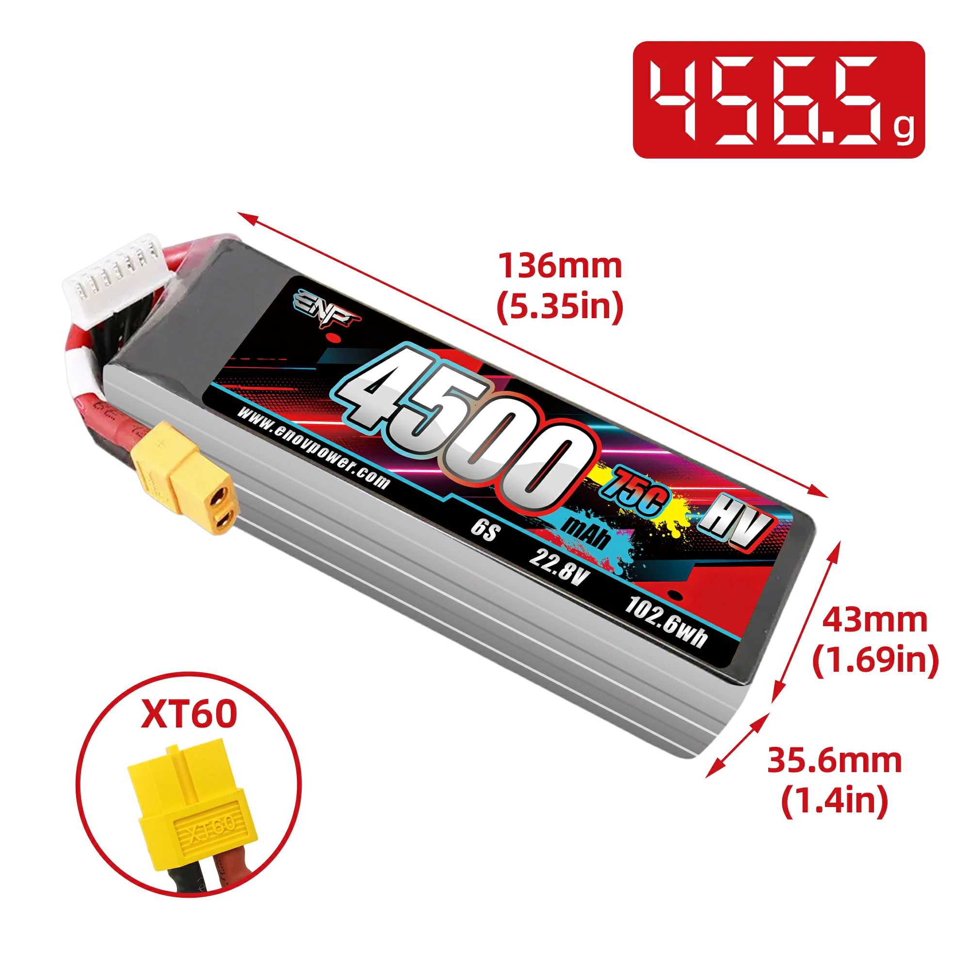 4500mah 75C High Voltage Lipo Battery (dimension figure)