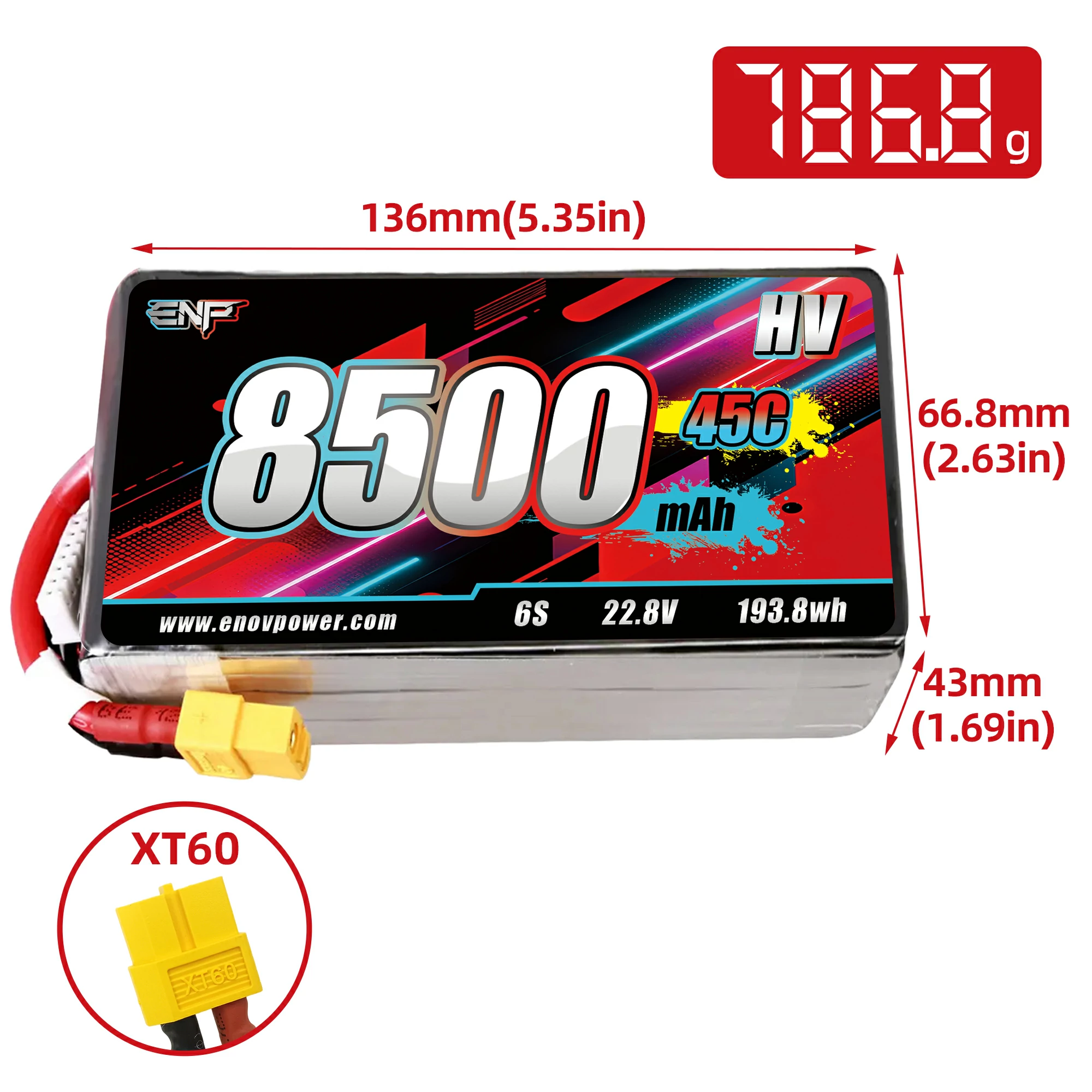 8500mah 45C High Voltage Lipo Battery (dimension figure)