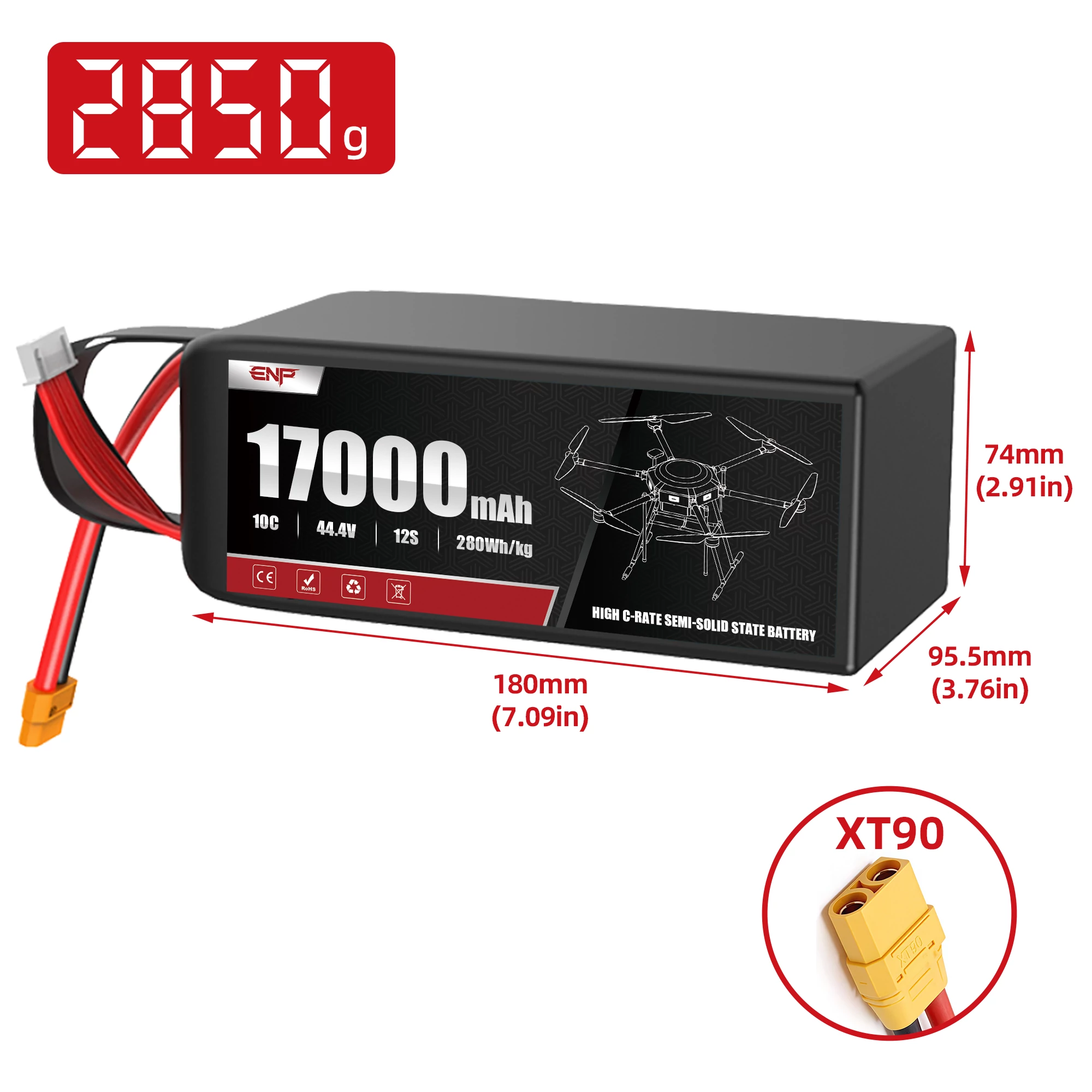 280W 17000mah 12S High C-rate Semi-solid State Battery (dimension figure)