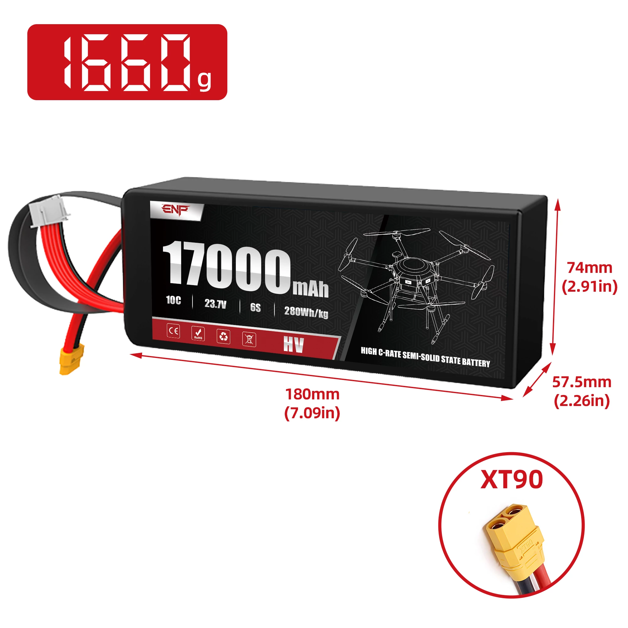 3.95V 280W 17000mah 6S High C-rate Semi-solid State Battery (dimension figure)