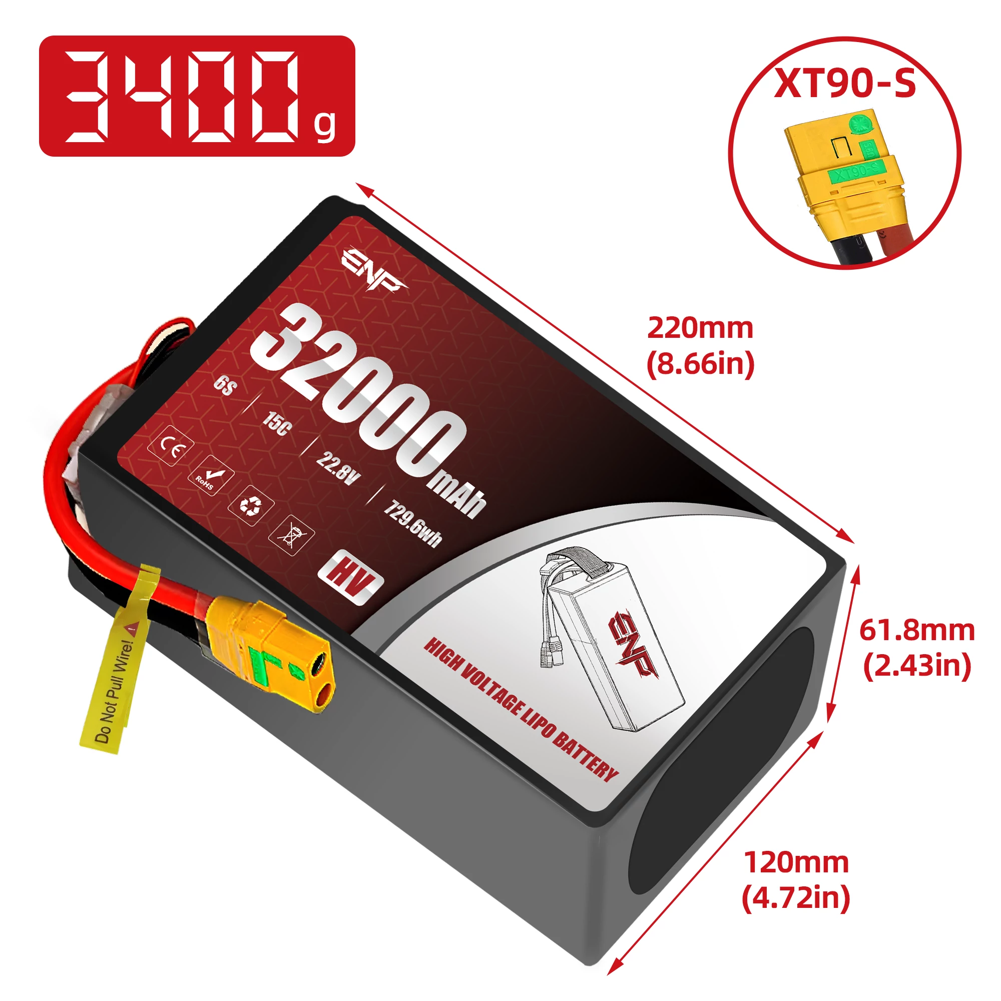 32000mah 6S High Voltage lipo Battery (dimension figure)