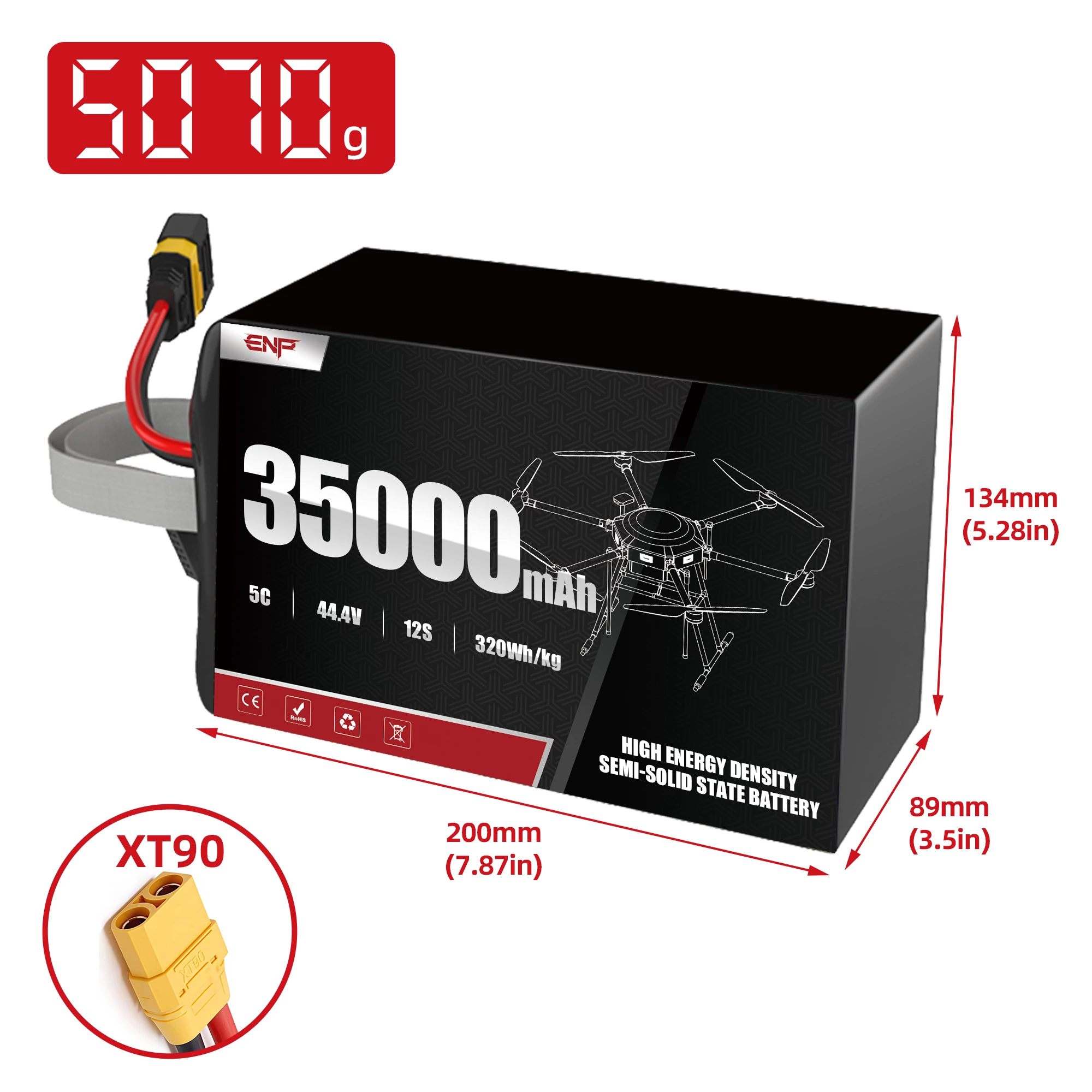 320W 35000mah 12S High Energy Density Semi-solid State Battery (dimension figure)