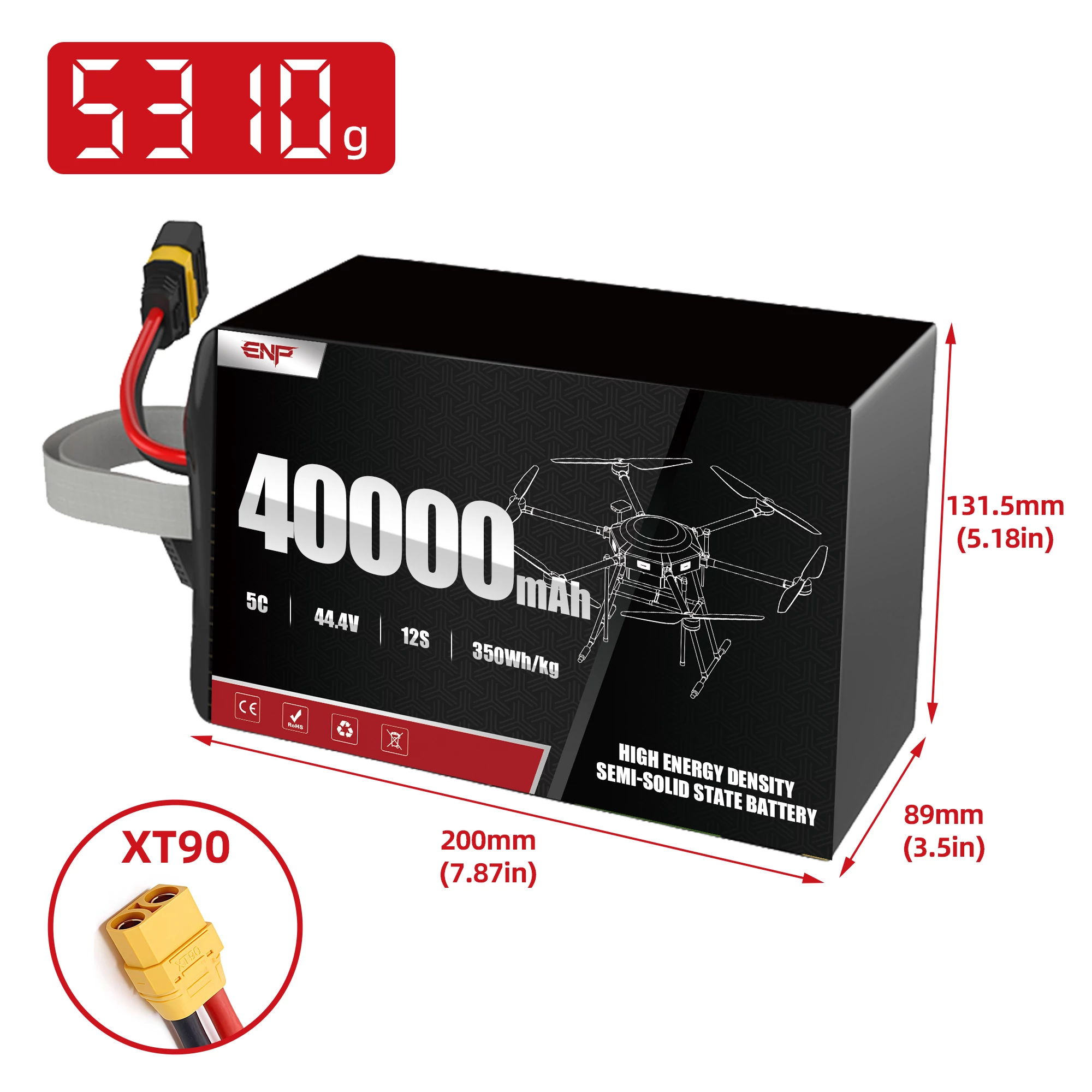 350W 40000mah 12S High Energy Density Semi-solid State Battery (dimension figure)